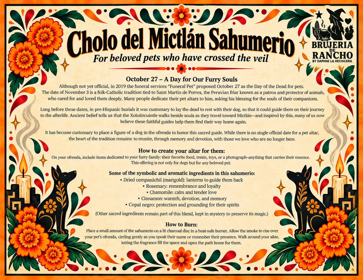 Cholo del Mictlán Sahumerio – Día de Muertos Pet Memorial Incense for Animal Altars