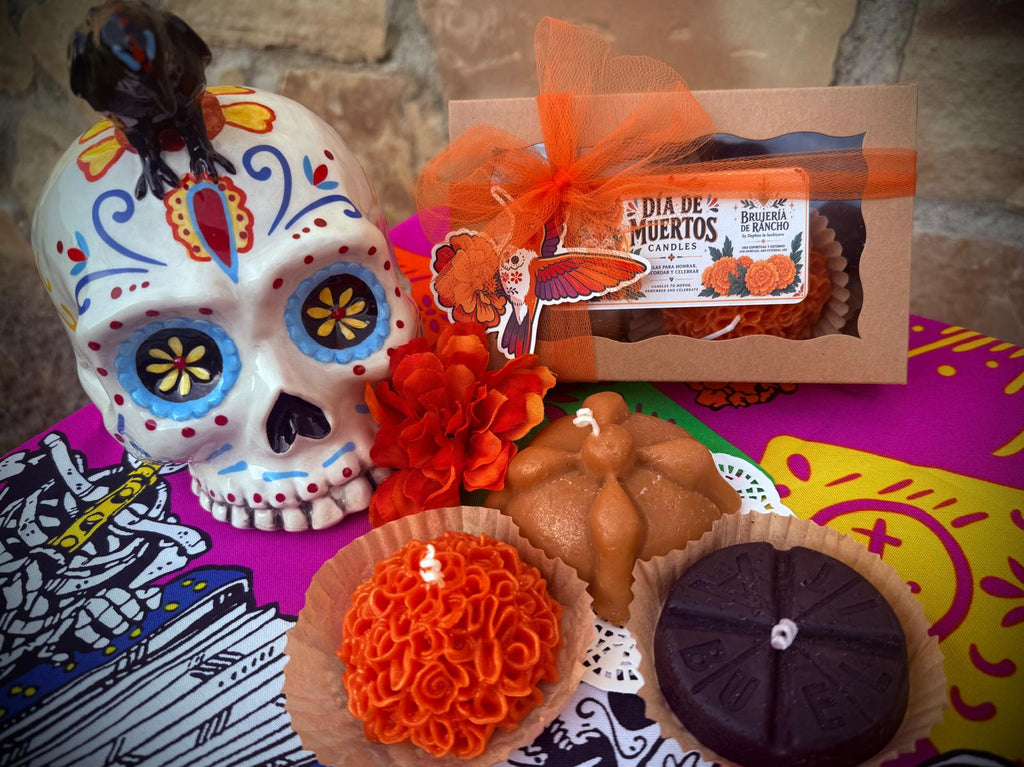 Día de Muertos Candle Gift Set – Three Sculpted Candles for Altars, Ofrendas, and Remembrance