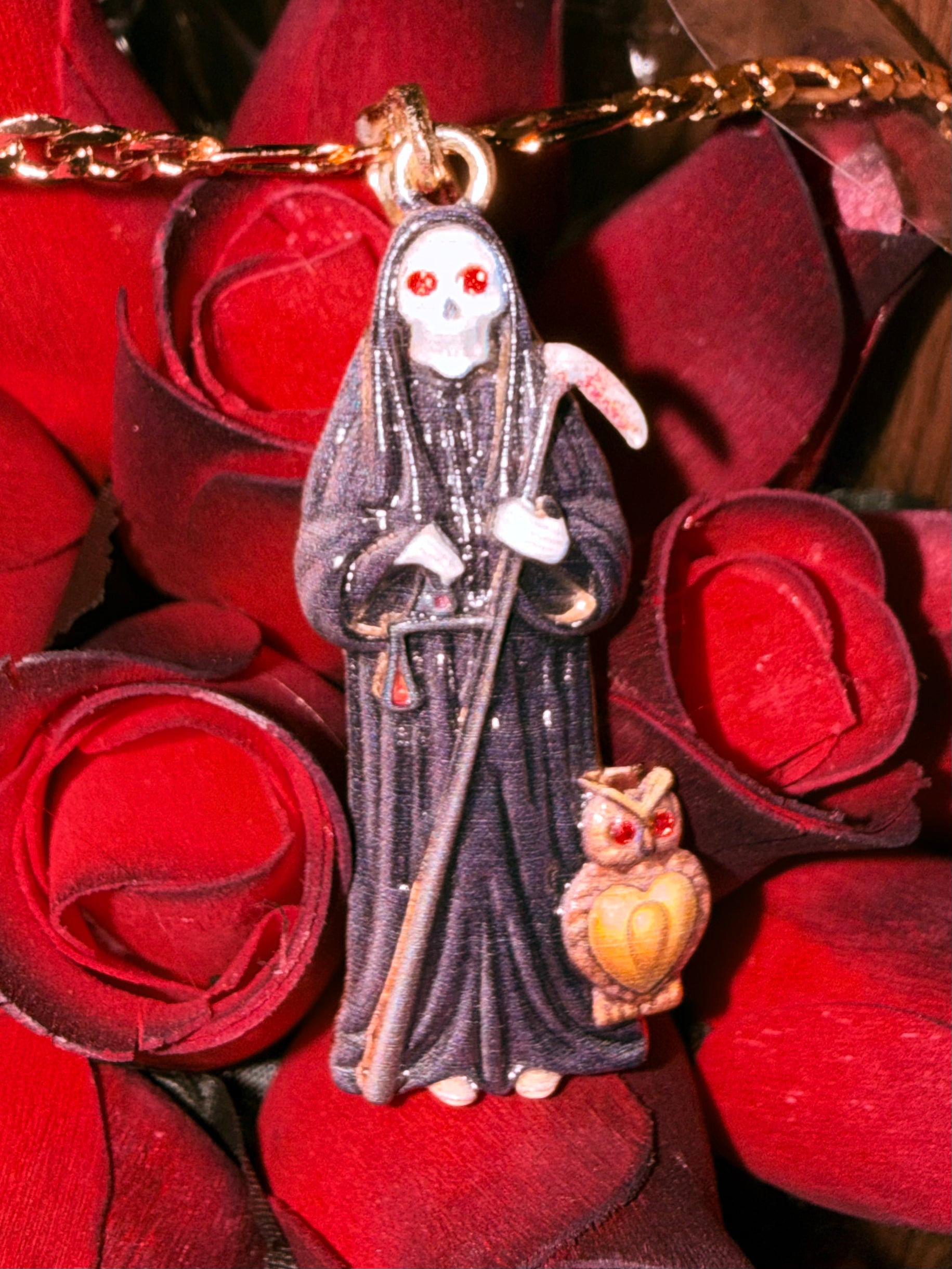 Santa Muerte Negra Tecolote Heart