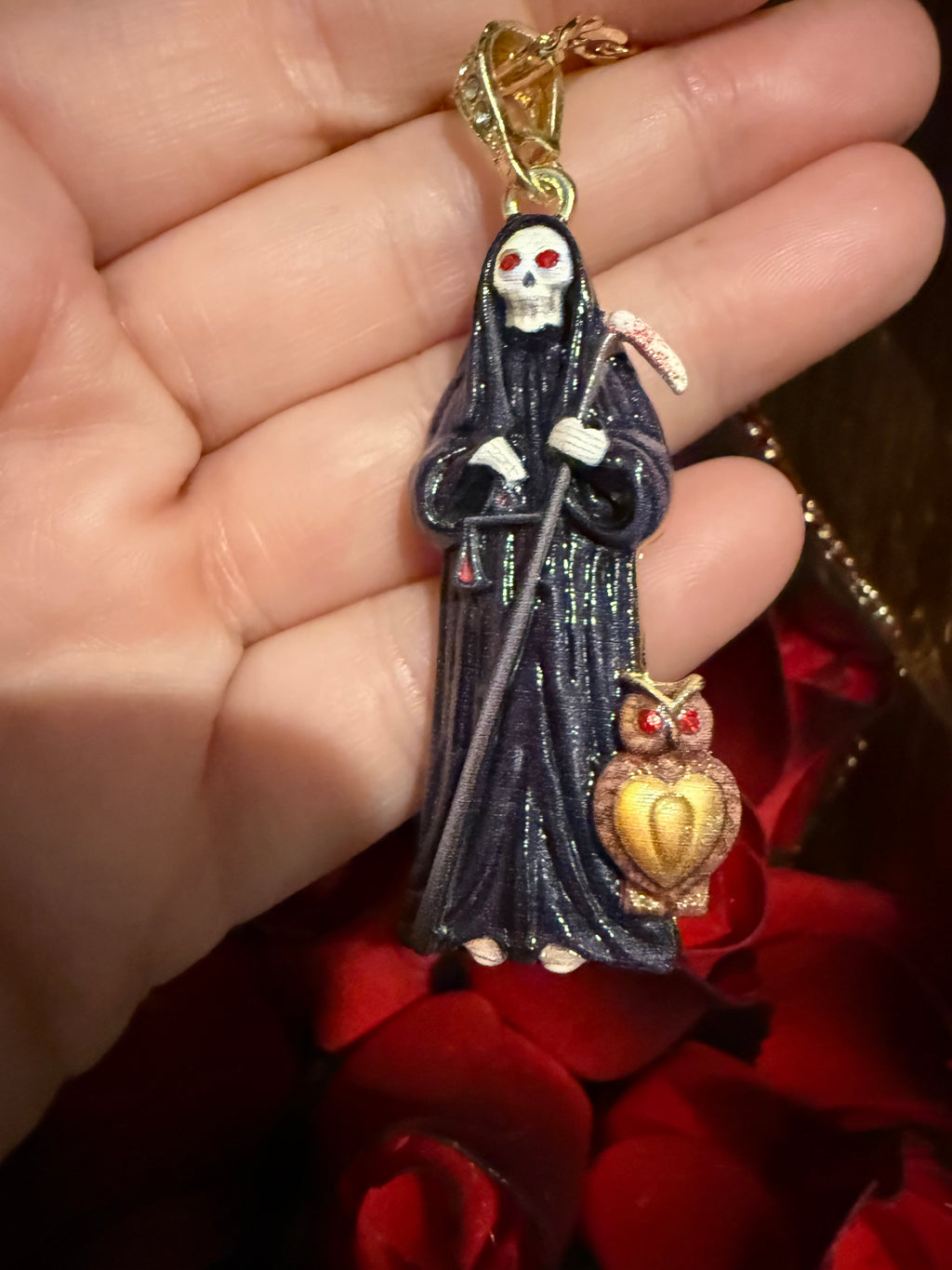 Santa Muerte Negra Tecolote Heart