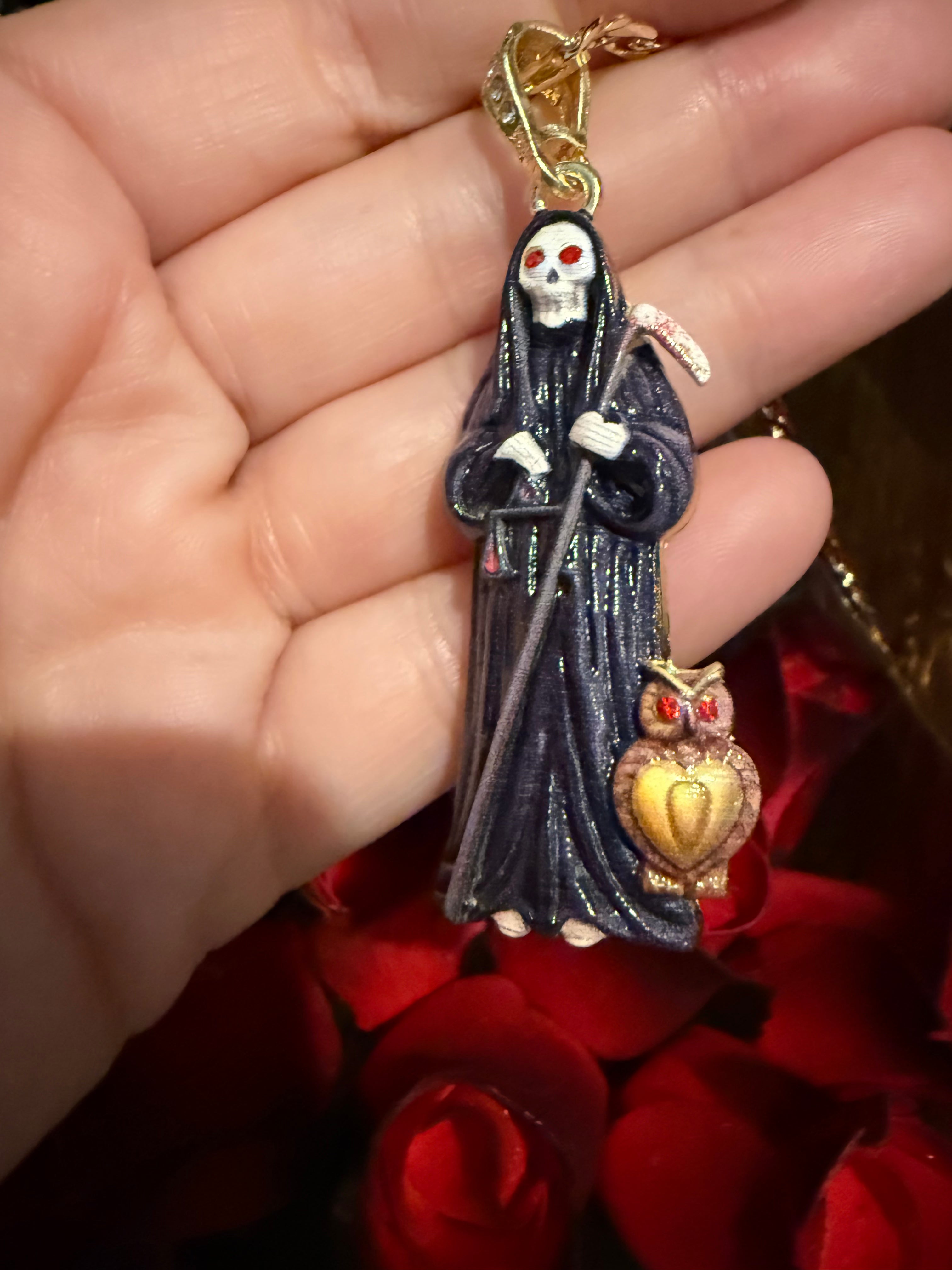 Santa Muerte Negra Tecolote Heart