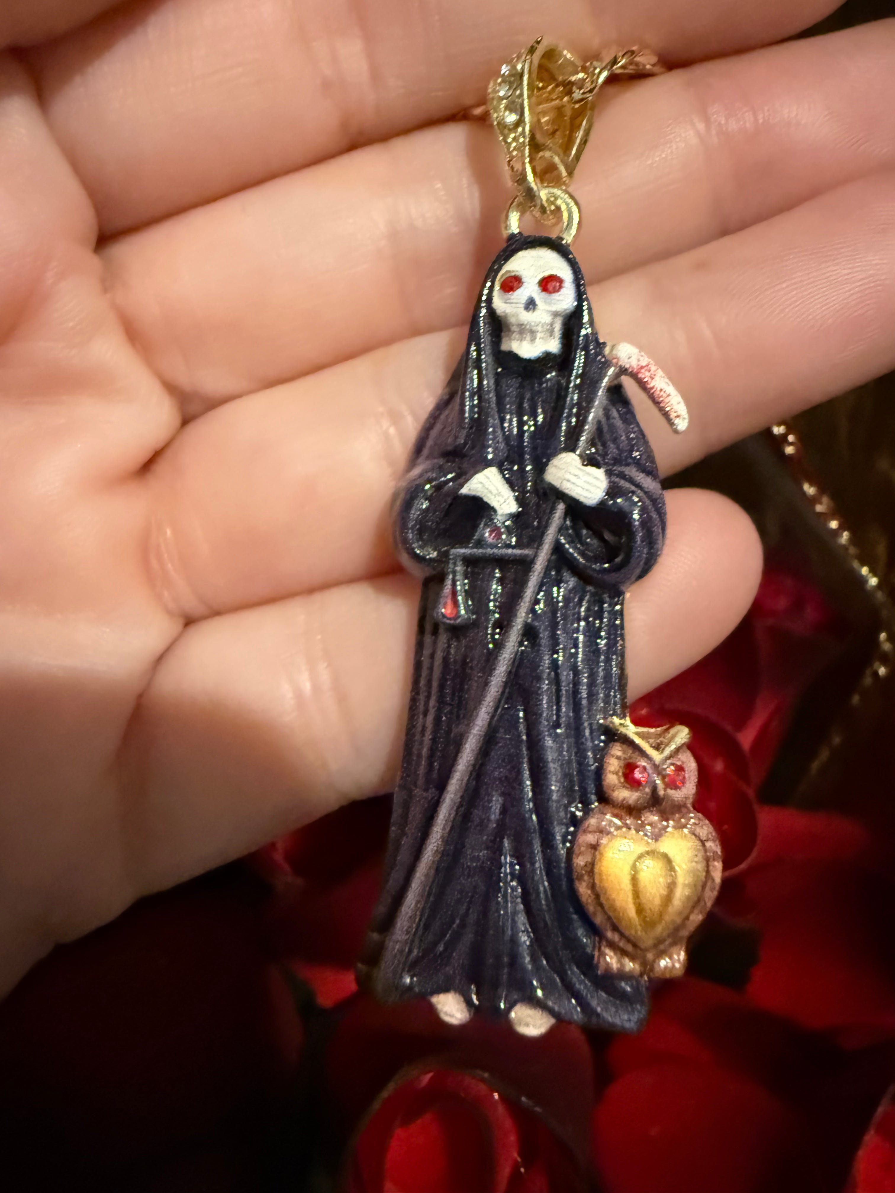 Santa Muerte Negra Tecolote Heart