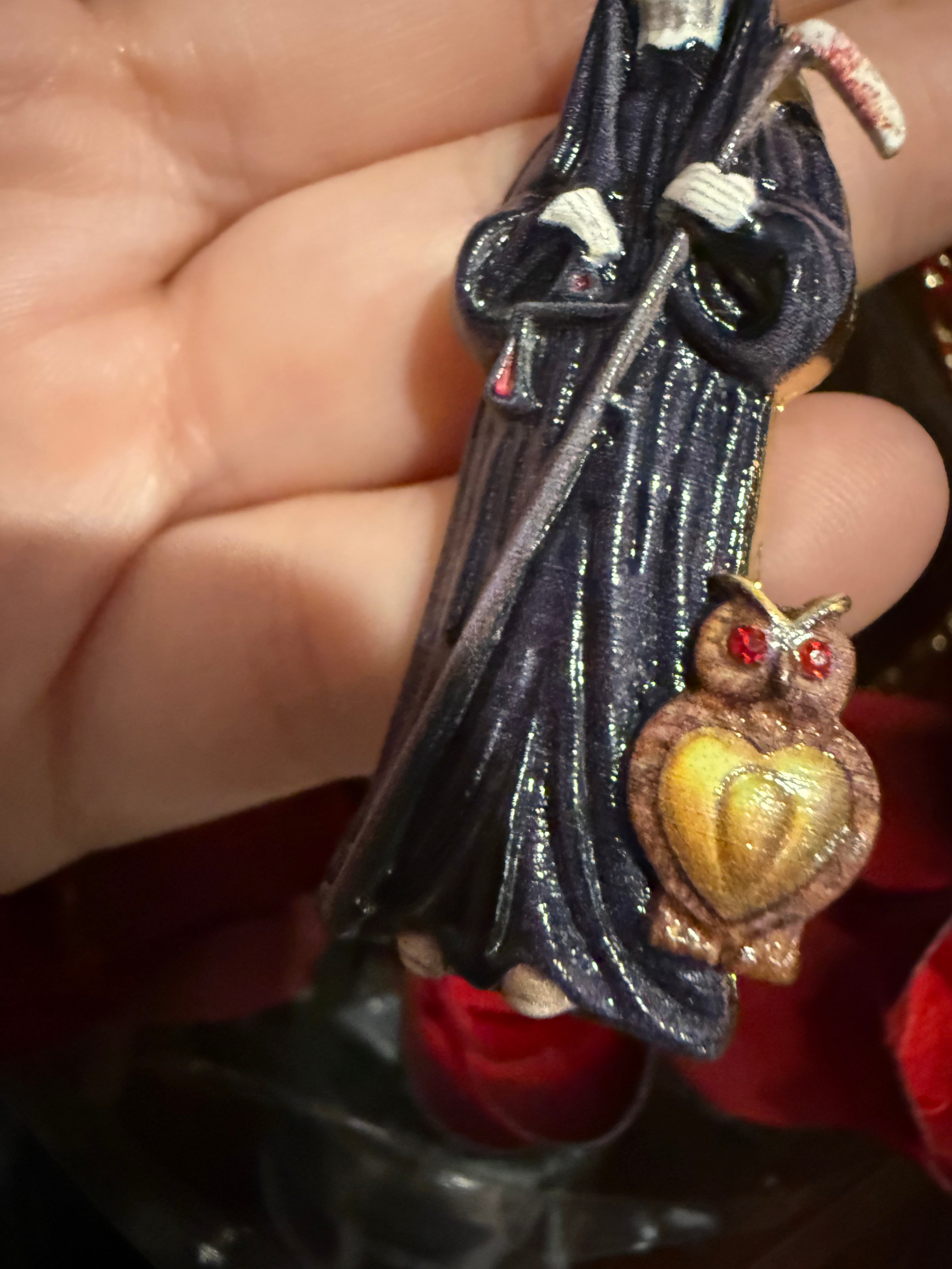Santa Muerte Negra Tecolote Heart