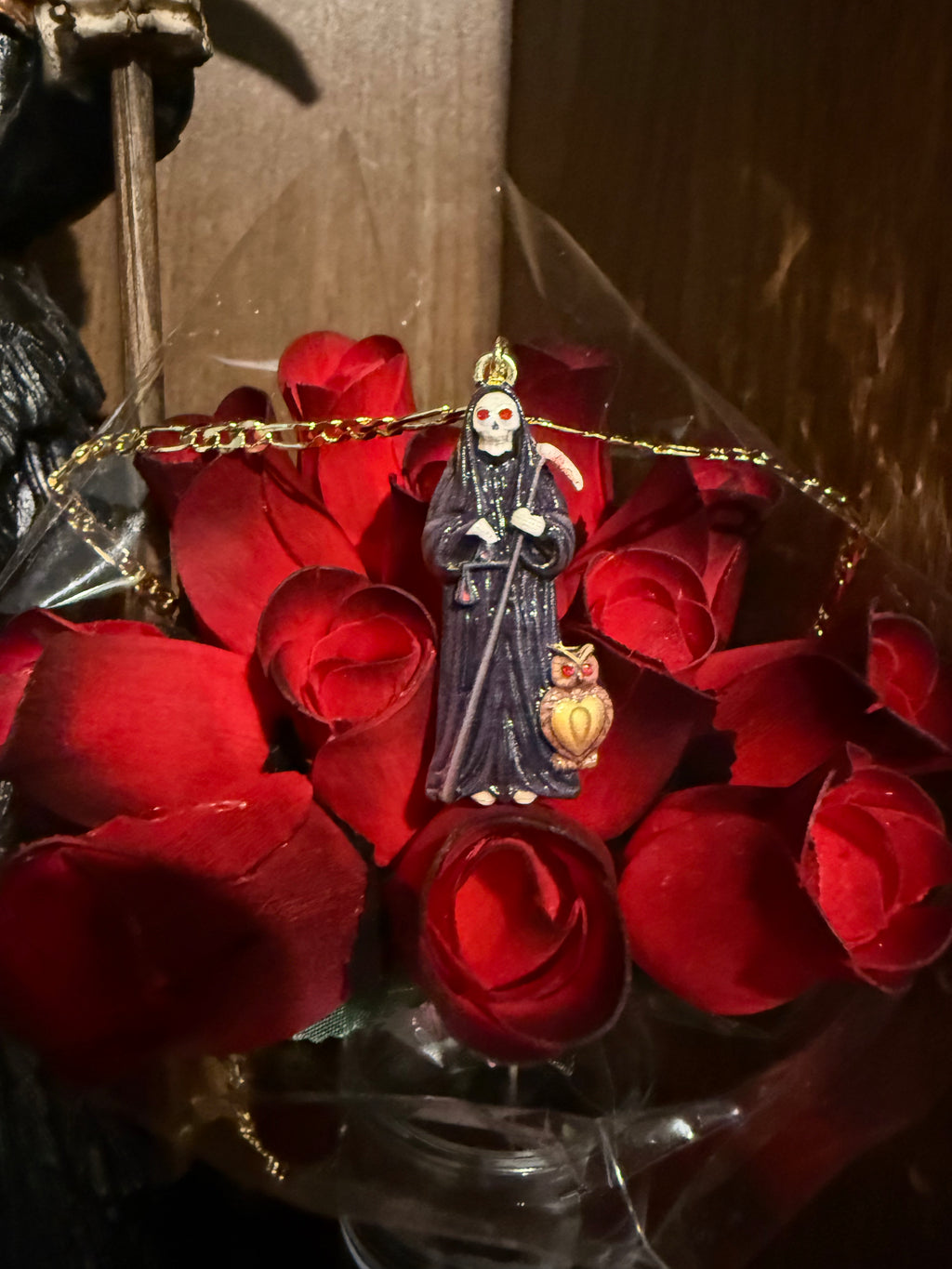 Santa Muerte Negra Tecolote Heart