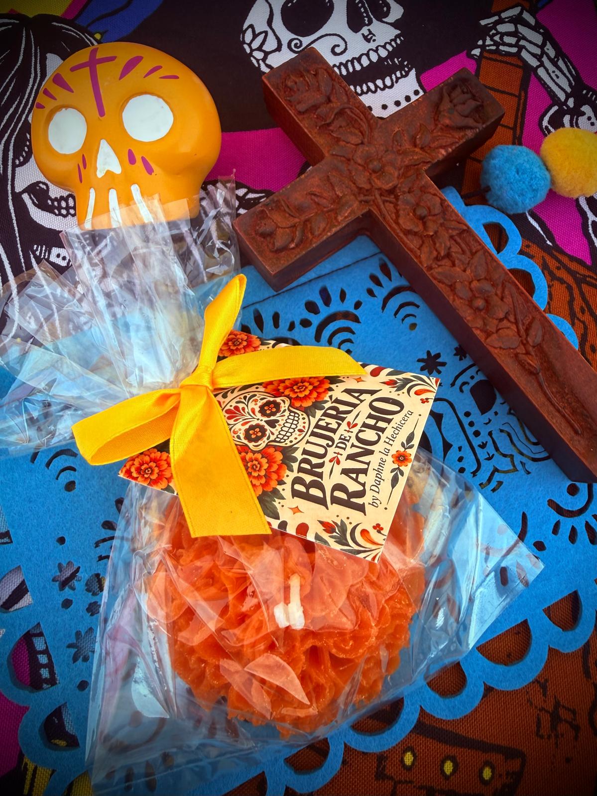 Cempasúchil Marigold Candle – Día de Muertos Altar Candle for Ofrendas and Remembrance